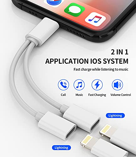 Converter Compatible with iPhone Headphone Adapter Compatible for Lightning Double to Audio Jack and Charger Earphone Charging Splitter 11 12 Mini pro xs xr x 7 8 plus Connector for ipad air for Apple