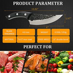 NWESTUN Viking Knife Hand Forged Boning Knife with Sheath & Pocket Knife Sharpener High Carbon Steel Meat Caveman Knife Multipurpose Chef Knives for Camping, Outdoor, Deboning, BBQ