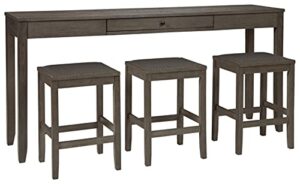 signature design by ashley rokane urban farmhouse counter height dining room table set with 3 bar stools, brown