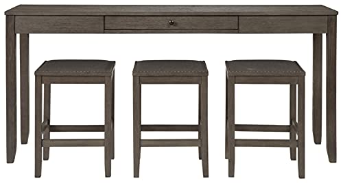 Signature Design by Ashley Rokane Urban Farmhouse Counter Height Dining Room Table Set with 3 Bar Stools, Brown