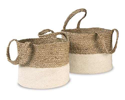 Signature Design by Ashley Parrish Farmhouse Braided Basket, Set of 2, Natural Brown & White,Full