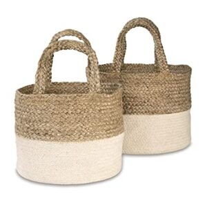 Signature Design by Ashley Parrish Farmhouse Braided Basket, Set of 2, Natural Brown & White,Full