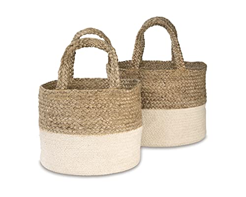 Signature Design by Ashley Parrish Farmhouse Braided Basket, Set of 2, Natural Brown & White,Full