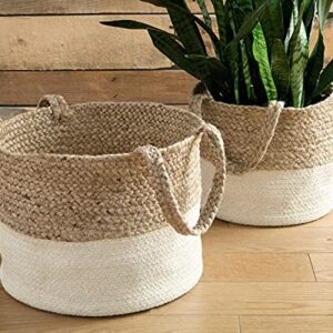 Signature Design by Ashley Parrish Farmhouse Braided Basket, Set of 2, Natural Brown & White,Full