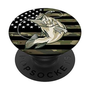 fishing camouflage us american flag bass fish fisherman camo popsockets popgrip: swappable grip for phones & tablets