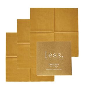 less. reusable beeswax food wraps 3 pack size small, compostable alternative to plastic wrap, classic paper brown wrap