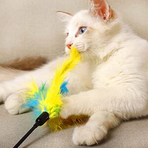 IUHKBH Cat Feather Toys, Interactive Cat Wand Toys Cat Teaser with Bell - 18'' Long Feather Wand for Cat and Kitten (6 Pcs)