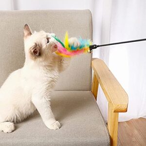 IUHKBH Cat Feather Toys, Interactive Cat Wand Toys Cat Teaser with Bell - 18'' Long Feather Wand for Cat and Kitten (6 Pcs)