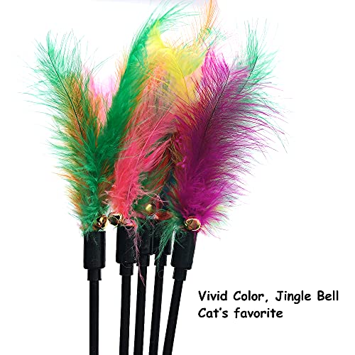 IUHKBH Cat Feather Toys, Interactive Cat Wand Toys Cat Teaser with Bell - 18'' Long Feather Wand for Cat and Kitten (6 Pcs)