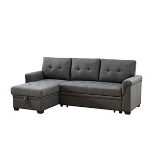 lilola home destiny dark gray linen reversible sleeper sectional sofa with storage chaise