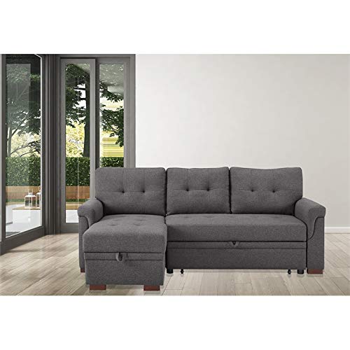 Lilola Home Destiny Dark Gray Linen Reversible Sleeper Sectional Sofa with Storage Chaise