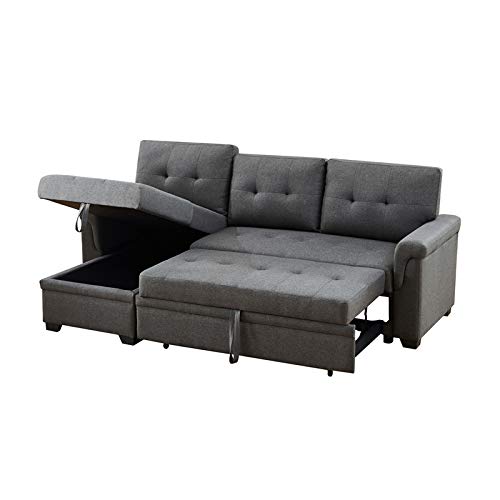 Lilola Home Destiny Dark Gray Linen Reversible Sleeper Sectional Sofa with Storage Chaise
