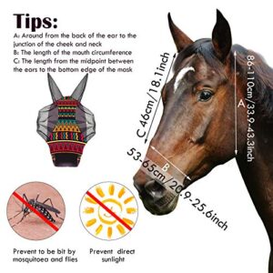 2 Pieces Horse Fly Mask Horse Mask with Ears Smooth and Elasticity Fly Mask with UV Protection (Tribal Grid Patterns, L)