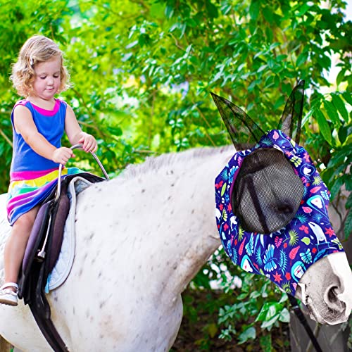 2 Pieces Horse Fly Mask Horse Mask with Ears Smooth and Elasticity Fly Mask with UV Protection (Tribal Grid Patterns, L)