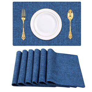 homaxy cotton linen placemats for dining table set of 6, heat resistant washable table mats, easy to clean place mats, 13" x 19", blue