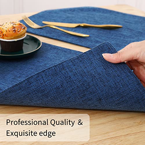 Homaxy Cotton Linen Placemats for Dining Table Set of 6, Heat Resistant Washable Table Mats, Easy to Clean Place Mats, 13" x 19", Blue