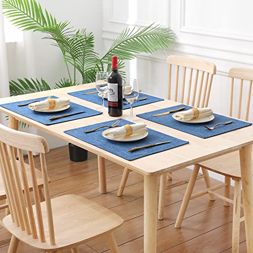 Homaxy Cotton Linen Placemats for Dining Table Set of 6, Heat Resistant Washable Table Mats, Easy to Clean Place Mats, 13" x 19", Blue