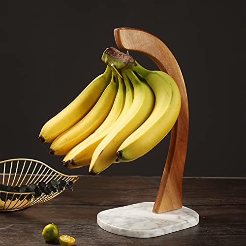 everous Banana Hanger Marble Base,Modern Banana Holder Tree Stand with Hook for Home or Bar(White)