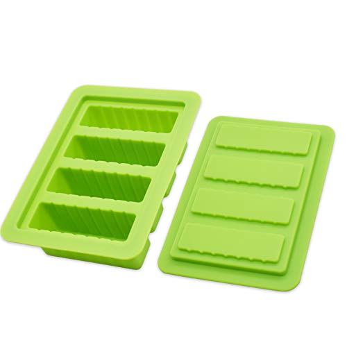 Butter Silicone Tray Mold, The Butter Maker with Lid Storage Jar, Large 4 Cavities Rectangle Container, for Butter, Soap Bar, Energy Bar, Muffin, Brownie, Cornbread, Pudding and DIY Soap Molds (Green)