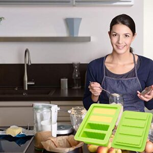 Butter Silicone Tray Mold, The Butter Maker with Lid Storage Jar, Large 4 Cavities Rectangle Container, for Butter, Soap Bar, Energy Bar, Muffin, Brownie, Cornbread, Pudding and DIY Soap Molds (Green)