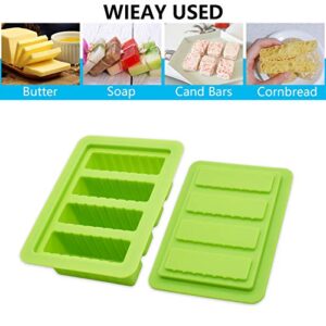 Butter Silicone Tray Mold, The Butter Maker with Lid Storage Jar, Large 4 Cavities Rectangle Container, for Butter, Soap Bar, Energy Bar, Muffin, Brownie, Cornbread, Pudding and DIY Soap Molds (Green)