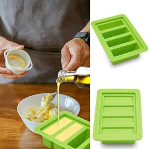 Butter Silicone Tray Mold, The Butter Maker with Lid Storage Jar, Large 4 Cavities Rectangle Container, for Butter, Soap Bar, Energy Bar, Muffin, Brownie, Cornbread, Pudding and DIY Soap Molds (Green)