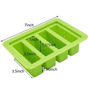 Butter Silicone Tray Mold, The Butter Maker with Lid Storage Jar, Large 4 Cavities Rectangle Container, for Butter, Soap Bar, Energy Bar, Muffin, Brownie, Cornbread, Pudding and DIY Soap Molds (Green)