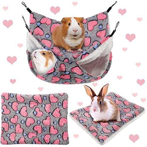 2 Pieces Rat Hammock and Guinea Pigs Soft Blankets Set Ferret Hanging Hammock Small Animal Hammock Guinea Pig Accessories Hamster Mats for Rat Ferret Guinea Pig Squirrel Small Pet (Grey)