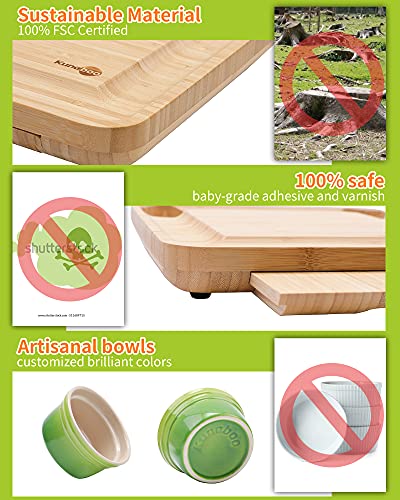 Kunaboo Bamboo Charcuterie Board Set-Green Ramekins-Climate Pledge Friendly Certified Cheese Board with Knife Set (FSC Certified eco-Friendly Bamboo)-Free Travel Canvas Bag-Cheese Boards Gift Set