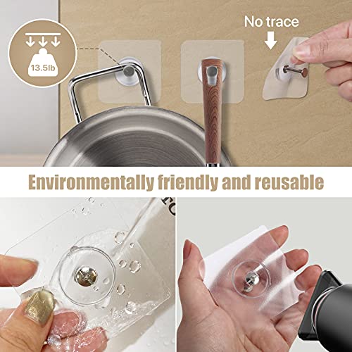 Ginmino Wall Hooks 13.5lbs(Max) Transparent Reusable Adhesive Hooks, Waterproof and Oilproof, Bathroom Kitchen Wall Hooks Heavy Duty 10 Pack