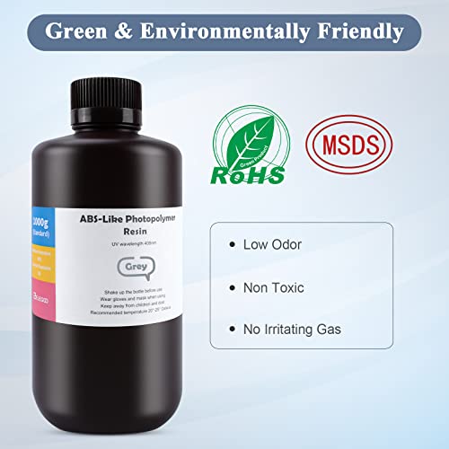 ELEGOO ABS-Like Resin Rapid UV Curing 405nm Standard Photopolymer Resin ABS 3D Resin High Precision Non Brittle Non Toxic for LCD 3D Printer Grey 1000G