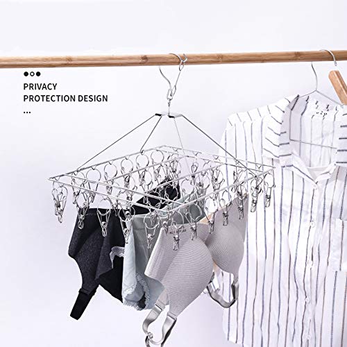 SSXX Clothes Drying Rack with 40 Clips, Stailess Steel Laundry Hanging Rack for Balcony and Courtyard, Suitable for Socks, Underwears, Drying Towels and Baby Clothes,Silver