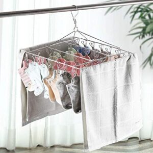 SSXX Clothes Drying Rack with 40 Clips, Stailess Steel Laundry Hanging Rack for Balcony and Courtyard, Suitable for Socks, Underwears, Drying Towels and Baby Clothes,Silver