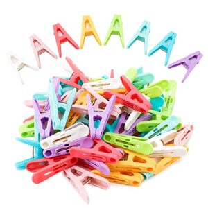 56 pcs clothespins plastic colorful small clips, 8 bright colors clothes drying line pegs mini clothes pins clothesline crafts photos paper picture towel clips clothes pin （8 colors）