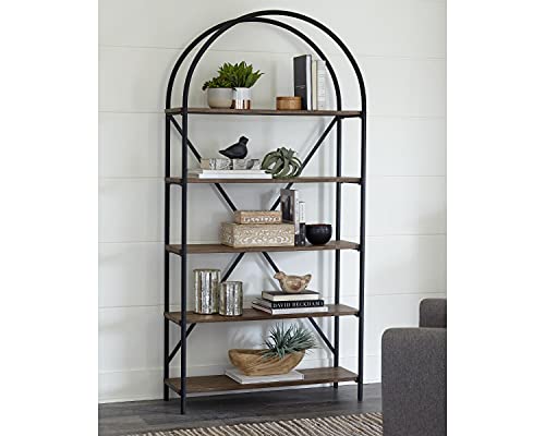 Signature Design by Ashley Galtbury Mixed Media Modern 5 Shelf Bookcase, Brown & Black