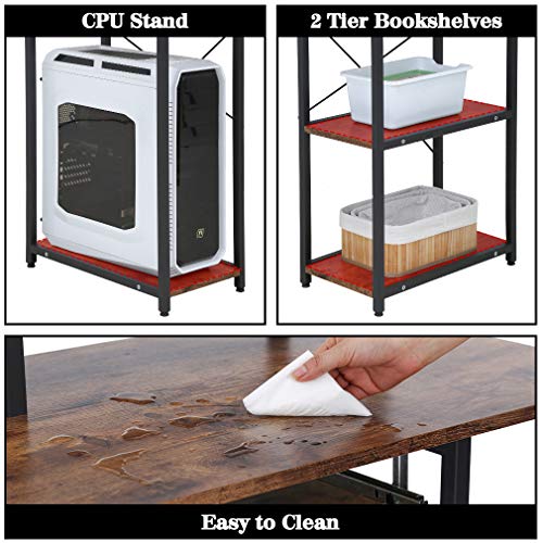 Computer Desk 46" Gaming Writing Desk with Keyboard Tray/Monitor Stand Shelf/Storage Shelves/CPU Stand for Home Office