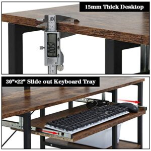 Computer Desk 46" Gaming Writing Desk with Keyboard Tray/Monitor Stand Shelf/Storage Shelves/CPU Stand for Home Office
