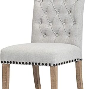 BTEXPERT BB5107GR-2 High Back Tufted Parsons Upholstered Dining Room Chairs Side Solid Wood-Accent Nail Trim, Gray Linen Fabric - Set of 2