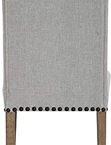BTEXPERT BB5107GR-2 High Back Tufted Parsons Upholstered Dining Room Chairs Side Solid Wood-Accent Nail Trim, Gray Linen Fabric - Set of 2