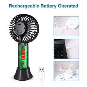 Aluan Super Mini Handheld Fan, Small Personal Portable Fan with Removable Base, USB Rechargeable Battery Operated Hand Held Fan with 3 Speeds for Women Men Kids Indoor, Outdoor, Makeup, Travel(Black)