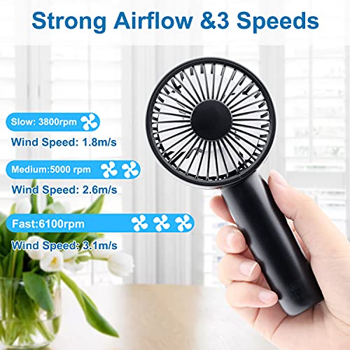 Aluan Super Mini Handheld Fan, Small Personal Portable Fan with Removable Base, USB Rechargeable Battery Operated Hand Held Fan with 3 Speeds for Women Men Kids Indoor, Outdoor, Makeup, Travel(Black)