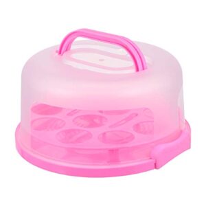 hemoton portable cheesecake carrier round cake container clear dome lids cupcake muffin pie box dessert serving tray with handle for fruits pastry donut baked bread 10inch pink