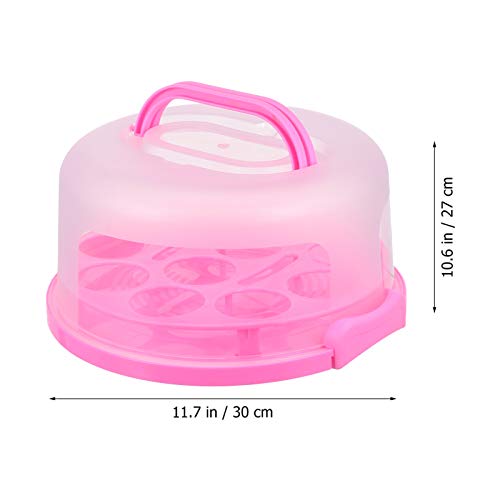 Hemoton Portable Cheesecake Carrier Round Cake Container Clear Dome Lids Cupcake Muffin Pie Box Dessert Serving Tray with Handle for Fruits Pastry Donut Baked Bread 10inch Pink