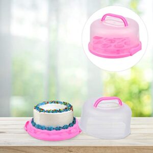 Hemoton Portable Cheesecake Carrier Round Cake Container Clear Dome Lids Cupcake Muffin Pie Box Dessert Serving Tray with Handle for Fruits Pastry Donut Baked Bread 10inch Pink