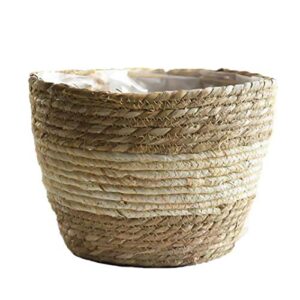 heart speaker sturdy multi-function straw storage basket handmade flower pot for home ornament beige s