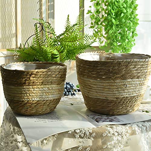 HEART SPEAKER Sturdy Multi-Function Straw Storage Basket Handmade Flower Pot for Home Ornament Beige S