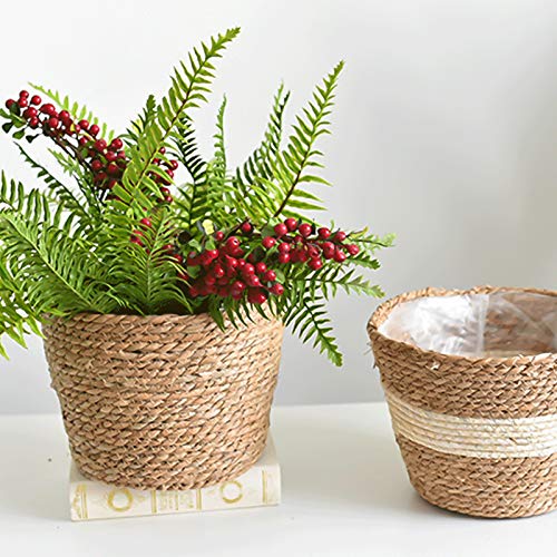 HEART SPEAKER Sturdy Multi-Function Straw Storage Basket Handmade Flower Pot for Home Ornament Beige S