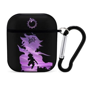 airpods case cover with keychain for airpods 2&1, novelty anime printing shockproof case compatiable with wireless charging