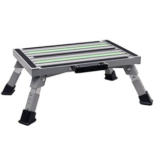 garfatolrv safety rv steps adjustable height aluminum folding platform step with glow in the dark tapes rv step stool supports up to 1000 lbs.