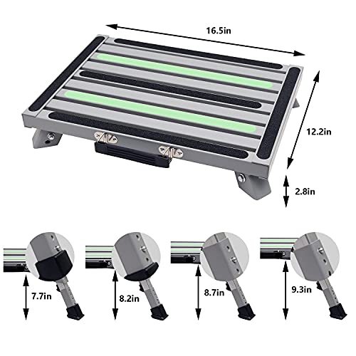 GarfatolRv Safety RV Steps Adjustable Height Aluminum Folding Platform Step with Glow in The Dark Tapes RV Step Stool Supports Up to 1000 lbs.